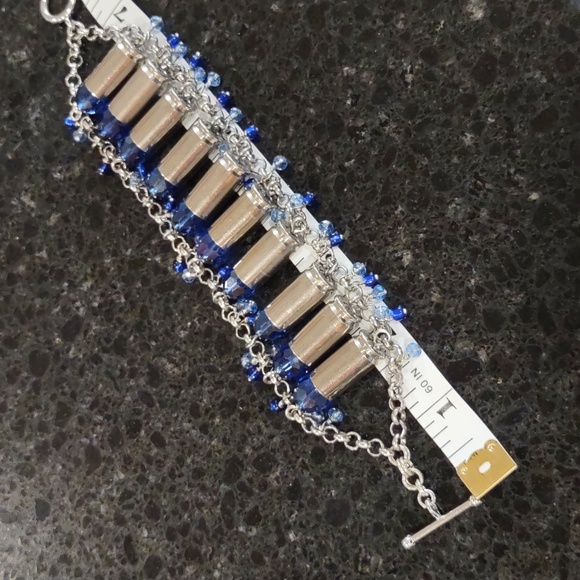 Handmade Bullet Shell Casing Bracelet With Blue Swarovski Crystals - Picture 11 of 15